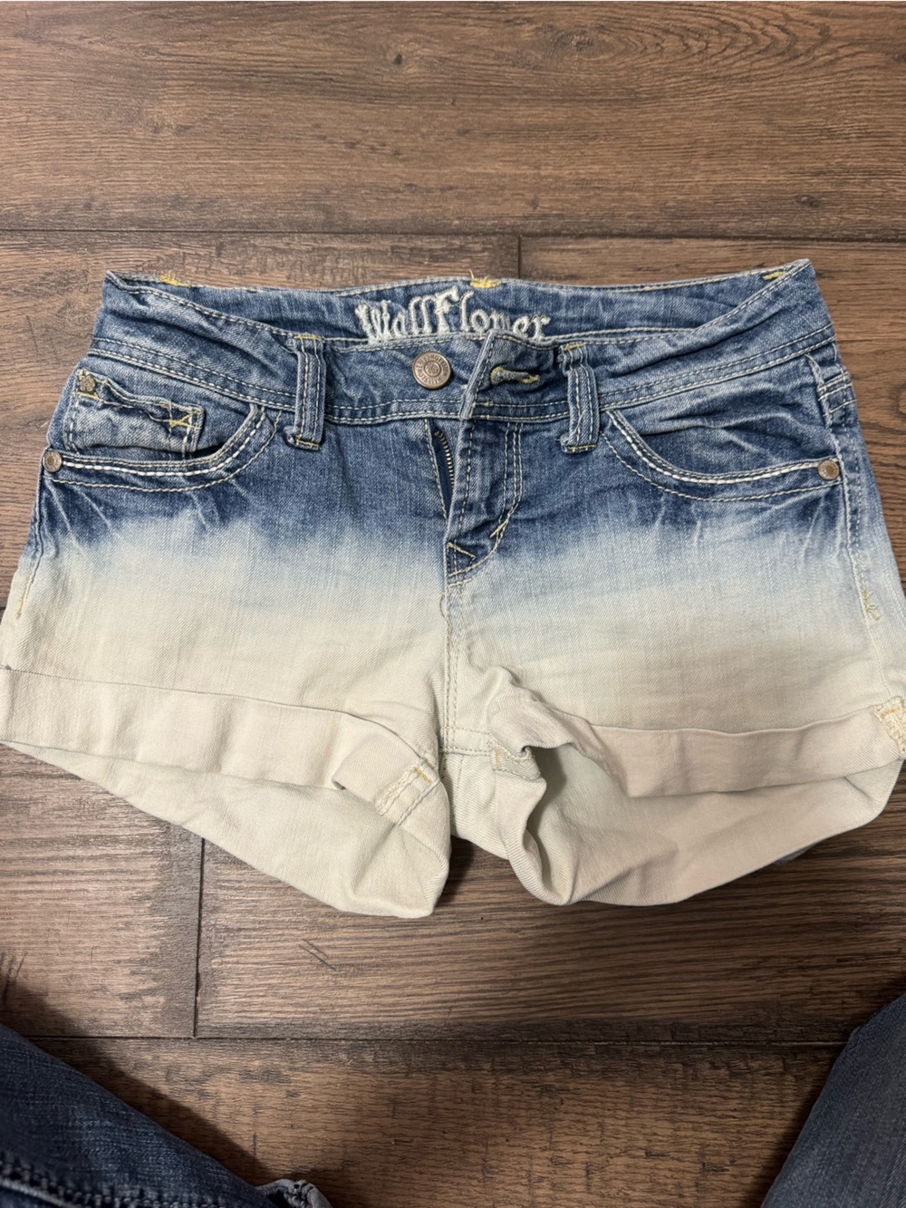 Wallflower Ombre Blue to Cream High Rise Denim Shorts